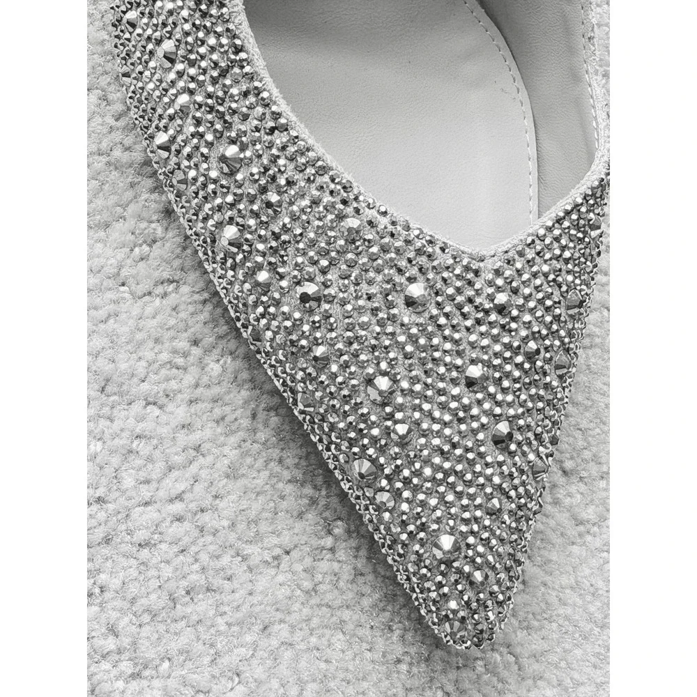 NWOT Mucccute Silver Rhinestone Slingback Pointed‎ Toe Sculptural Heel  Gala 7.5